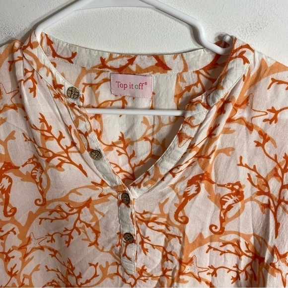 Top It Off Tunic One Size Orange Sea Horse Beach Coverup Swim Shirt - Picture 3 of 6